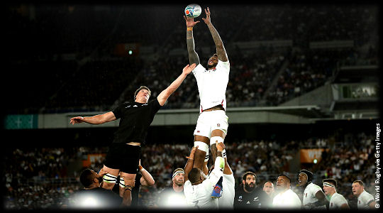 England v New Zealand Courtney Lawes beats Scott Barrett at the lineout SF2 RWC2019